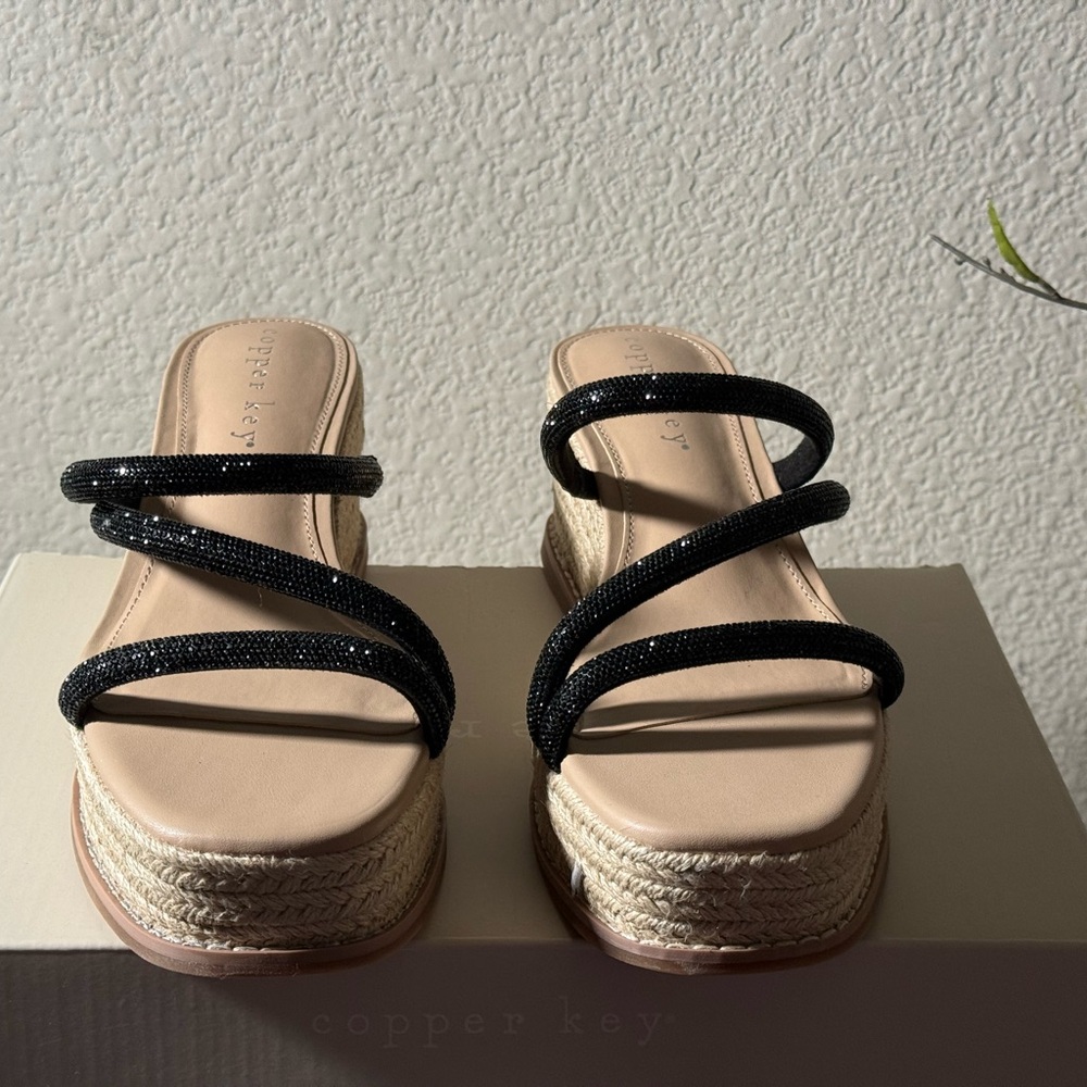 Copper Key Black Strappy Espadrille Sandals